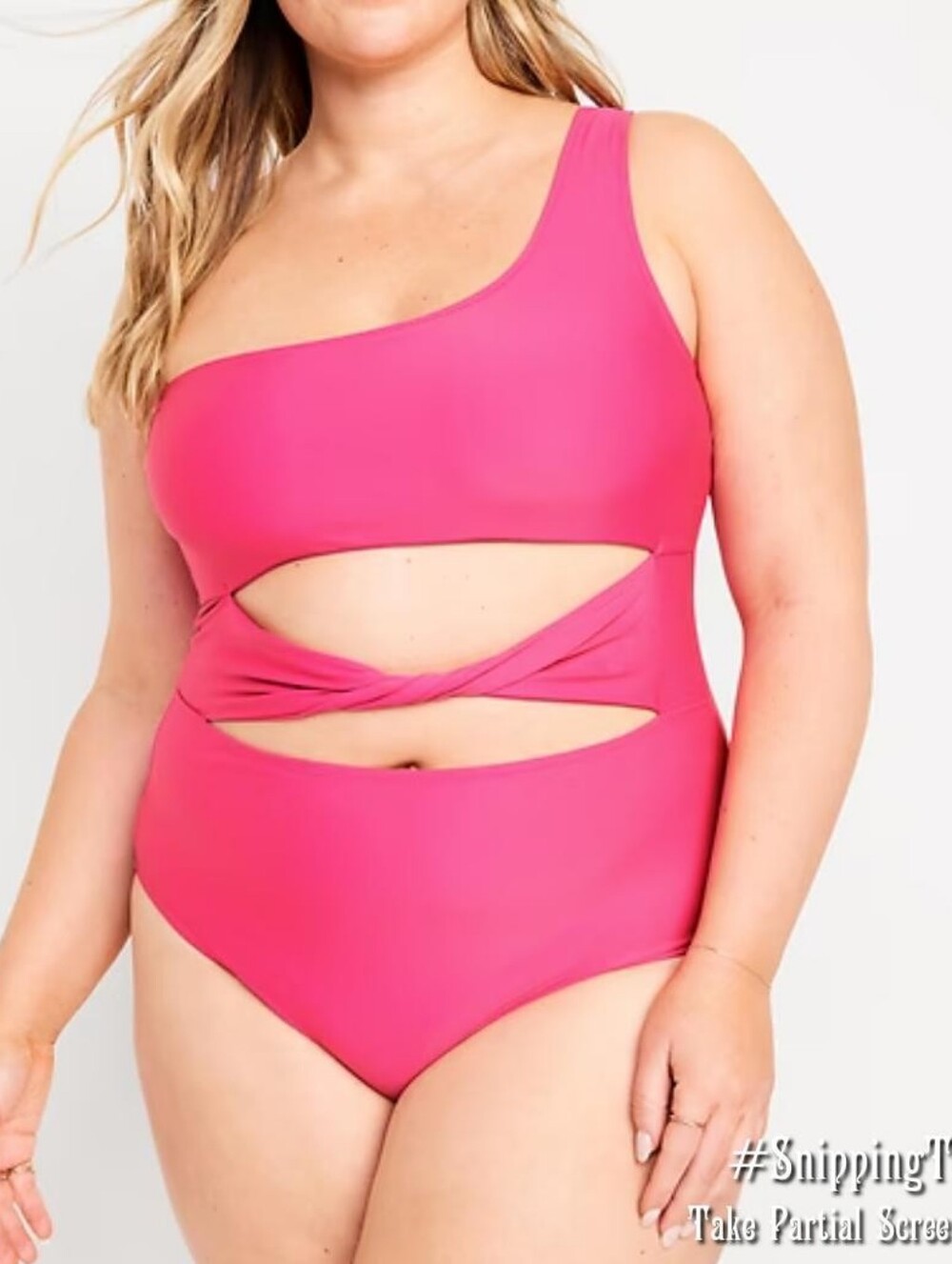 Plus Size One-Shoulder Pink Cutout One-Piece Swimsuit 3x